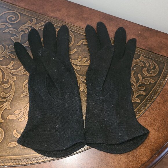 Vintage Lambswool & Nylon Black Winter Gloves Made in Japan Fits Medium / Large - Picture 2 of 4